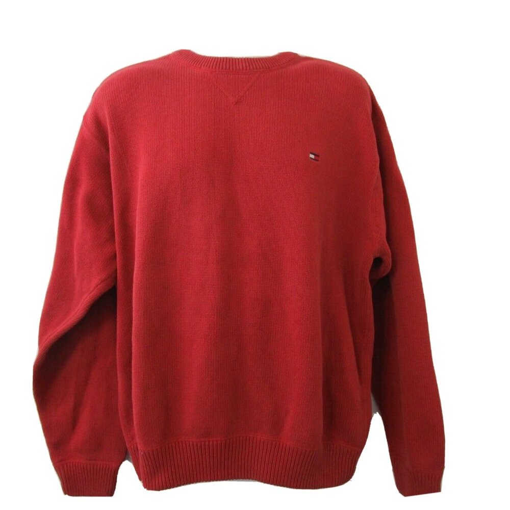 Tommy Hilfiger Sweater Red Size XXL 100% Cotton Crew Neck Pullover Chest Logo